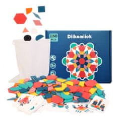 WOWO Dřevěné Montessori Puzzle Barevné Mozaikové Tvary, 180 Dílků pro Kreativní Hru