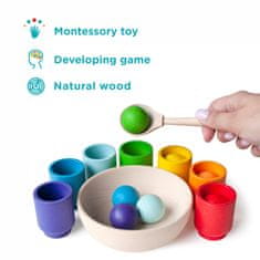 Montessori dřevěná hračka "Rainbow: balls in cups"